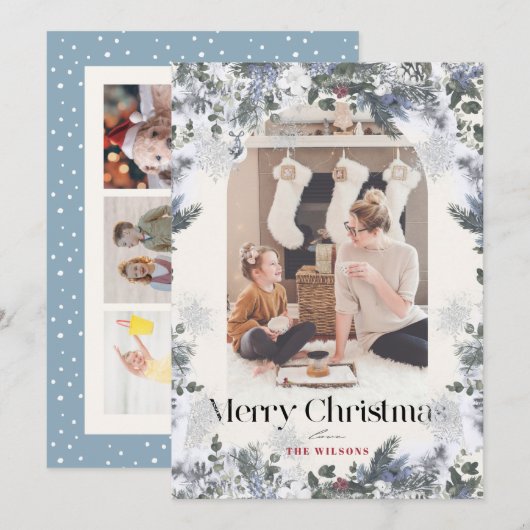 Boho Blue Botanical Arch 4 Foto van Kerstmis Feestdagenkaart (Voorkant / Achterkant)