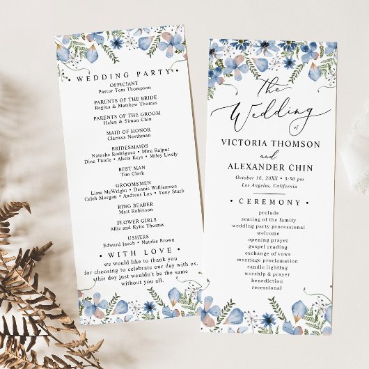 Boho Blue Botanical Wedding Programme