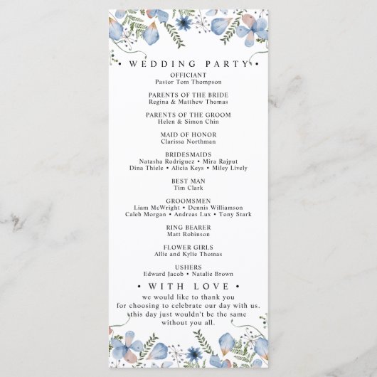 Boho Blue Botanical Wedding Programme (Dos)