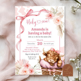 Boho Blue Bow Highland Koe Baby shower Kaart