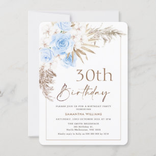 Boho Blue Brown Floral Pampas Grass Birthday Kaart
