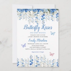 Boho Blue Butterfly Wildflower Garden Baby shower Kaart