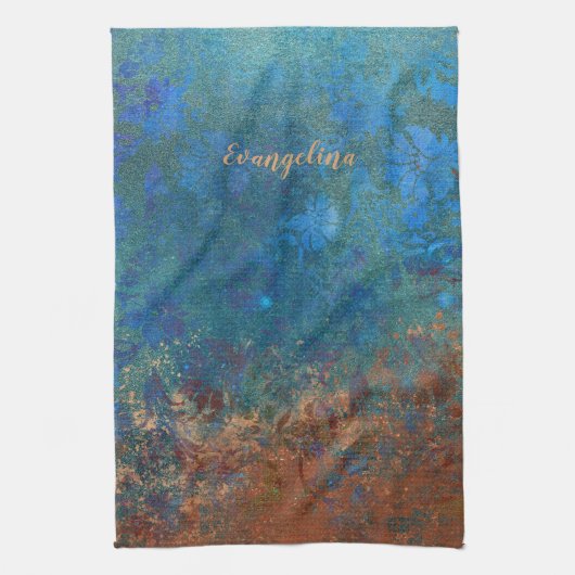 Boho Blue Copper Rustic Theedoek (Verticaal)