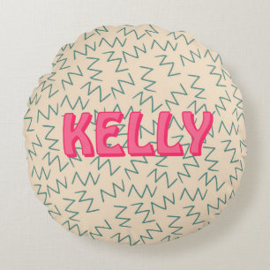 Boho Blue Cream Pink Zig Zag Ikat-geïnspireerd pat Rond Kussen