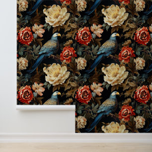 Boho Blue Cream Rood Groot Oerwoud Parrot Behang