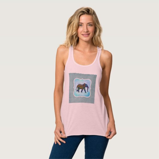 Boho Blue Elephant Tanktop (Volledige Voorkant)