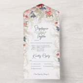 Boho Blue en Pink Floral White Dinner All In One Uitnodiging (Binnen)