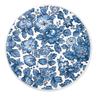  Boho Blue en White Floral Keramische Knop