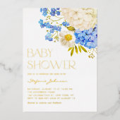 Boho Blue en White Hydrangeas Baby shower Folie Uitnodiging (Voorkant)
