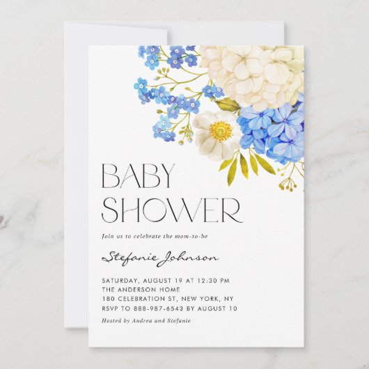 Boho Blue en White Hydrangeas Baby shower Kaart (Voorkant)
