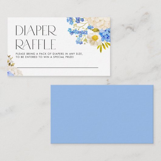 Boho Blue en White Hydrangeas Diaper Raffle Informatiekaartje (Voorkant / Achterkant)