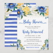 Boho Blue en Yellow Summer Flowers Baby shower Kaart (Voorkant / Achterkant)