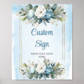 Boho Blue Eucalyptus Gold Frame DIY Wedding Sign Poster (Voorkant)