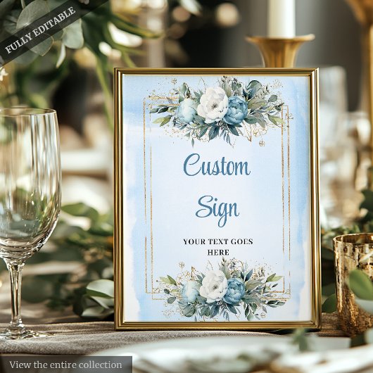 Boho Blue Eucalyptus Gold Frame DIY Wedding Sign Poster