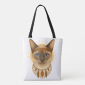 Boho Blue-Eyed Cat Tote Bag (Dos)