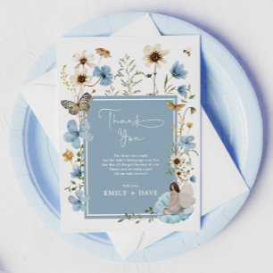 Boho Blue Fairy Wildflower Garden Baby shower Bedankkaart