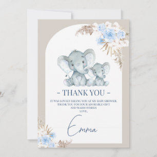 Boho Blue Floral Arch Elephant Carte de remercieme