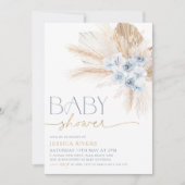 Boho Blue Floral Baby shower Invitation Floral Boy (Devant)