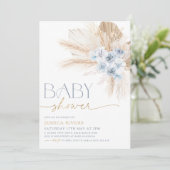 Boho Blue Floral Baby shower Invitation Floral Boy Kaart (Staand voorkant)