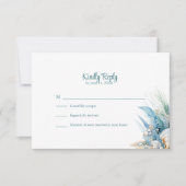 Boho Blue Floral Beach and Shell Wedding RSVP Card (Devant)