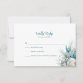 Boho Blue Floral Beach and Shell Wedding RSVP Card (Devant)