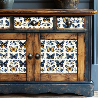 Boho Blue Floral Butterfly Decoupage Tissuepapier