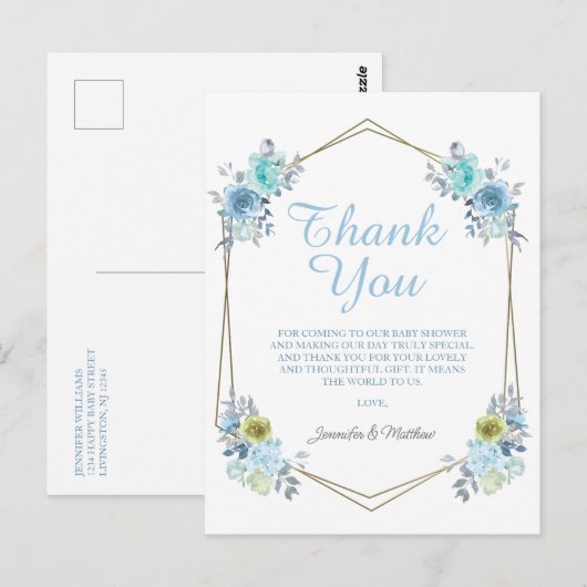Boho Blue Floral Het is een Jongen Baby shower Dan Briefkaart (Voorkant / Achterkant)