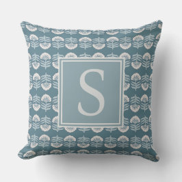 Boho Blue Floral Monogram Cushion Kussen