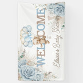 Boho Blue Floral Pampas Beer Baby shower Welkom Spandoek (Verticaal)