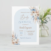 Boho Blue Floral Pampas Grass Baby shower Boy Kaart (Staand voorkant)