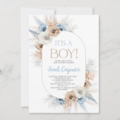 Boho Blue Floral Pampas Grass Baby shower Boy Kaart (Voorkant)