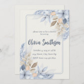 Boho Blue Floral Pampas Grass Invitation (Devant / Derrière)