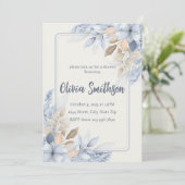 Boho Blue Floral Pampas Grass Uitnodiging (Staand voorkant)