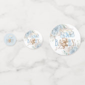 Boho Blue Floral Pampas Teddy Bear Boy Baby shower Confetti (Voorkanten)
