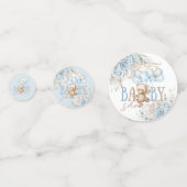 Boho Blue Floral Pampas Teddy Bear Boy Baby shower Confetti (Achterkanten)