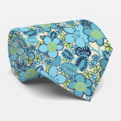 Boho Blue FLoral Retro Motif Cravate (Roulé)