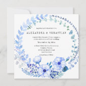 Boho Blue Floral Russe Faire-part de mariage (Devant)