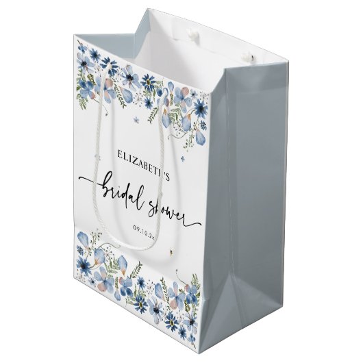 Boho Blue Florals Vrijgezellenfeest Medium Gift Ba Medium Cadeauzakje (Voorkant Gekanteld)