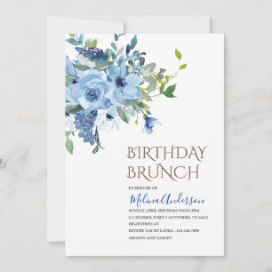 Boho Blue Flower waterverf verjaardagsbrunch Kaart