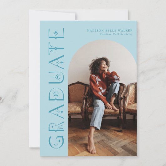 Boho Blue Graduate Graduate Faire-part (Devant)