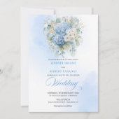 Boho Blue Hydrangea Gold Floral Wedding Invitation (Devant)