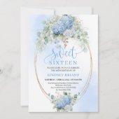Boho Blue Hydrangea Gold Sweet Sixteen Invitation (Devant)