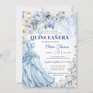 Boho Blue Jurk & tiara hortensia en witte rozen Kaart