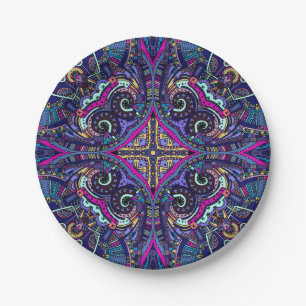 Boho blue kaleidoscoop inheemse amerikaanse trend papieren bordje