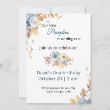 Boho Blue Little Citrouille Invitation d'anniversa