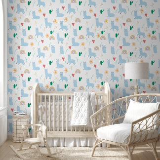 Boho Blue Llama regenbogen Baby Boy Nursery Behang