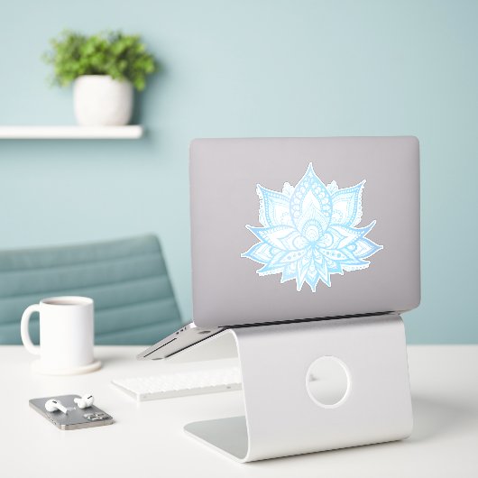 Boho Blue Lotus Flower Sticker (Laptop op bureau)