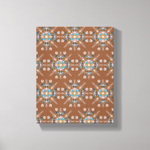 Boho Blue Mandala Hand Drawn Art Brown Canvas Afdruk