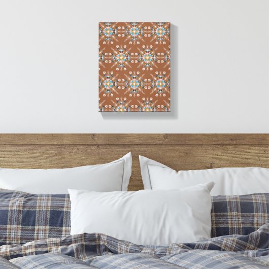 Boho Blue Mandala Hand Drawn Art Brown Canvas Afdruk (Insitu (Slaapkamer))