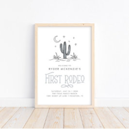 Boho Blue Modern Boys First Rodeo 1 Birthday Poster